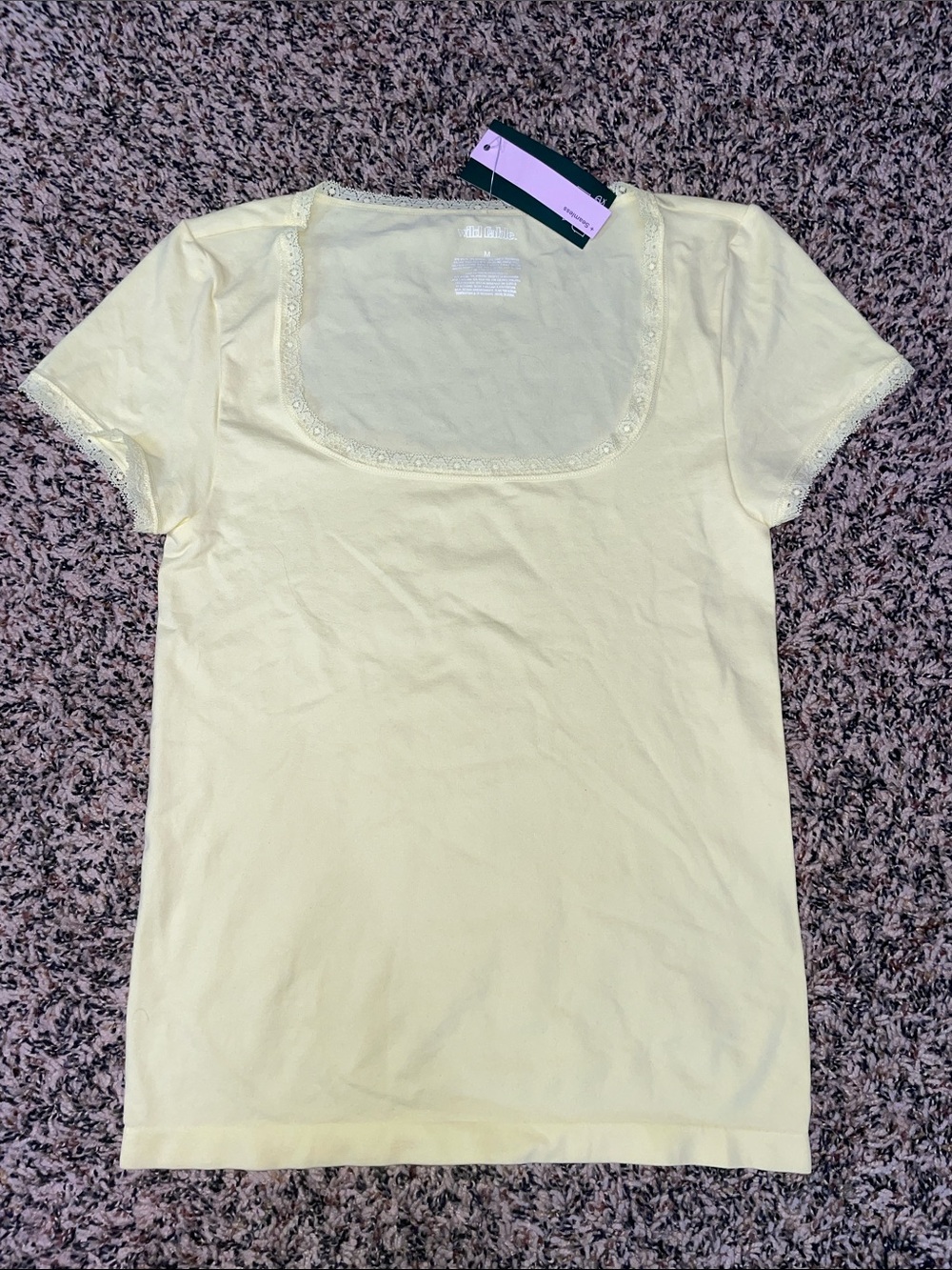 wild fable Yellow Lace-Trim Square Neck Short Sleeve Top Size M NWT
